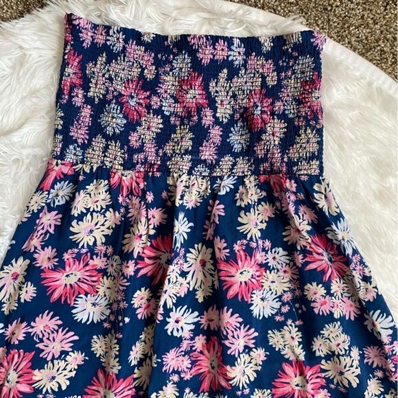 Roxy Floral Strapless Dress Blue Multicolor Elastic Stretchy Top Womens Sz Small - Picture 3 of 7